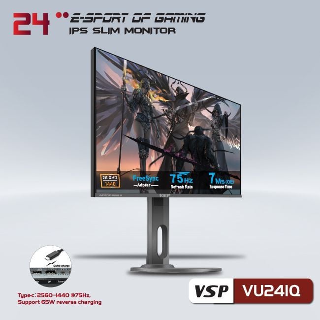 Màn hình VSP VU241Q | 24 inch, 2K, IPS, 75Hz, 7ms, chân xoay