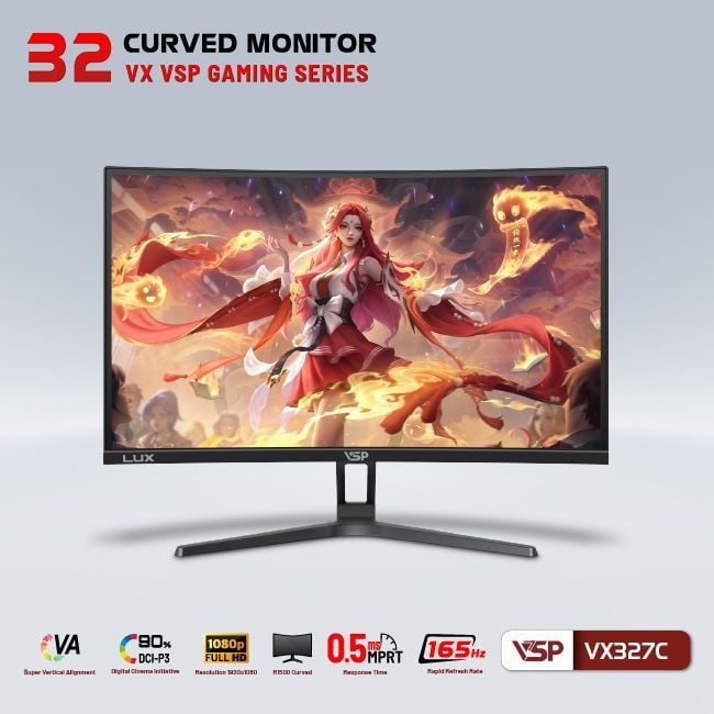 Màn hình Gaming VSP VX327C | 31.5 inch, Full HD, VA, 165Hz, 0.5ms, cong