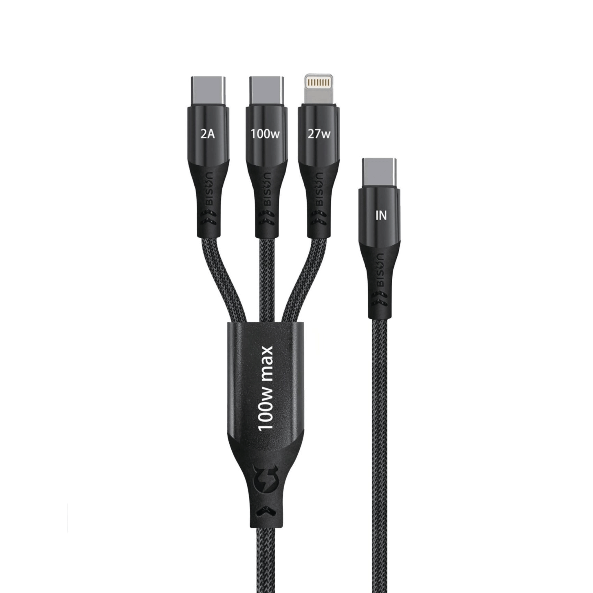 Cáp sạc 3 in 1 Bison CB301 | C to M+L+C, 100W, 1.2m