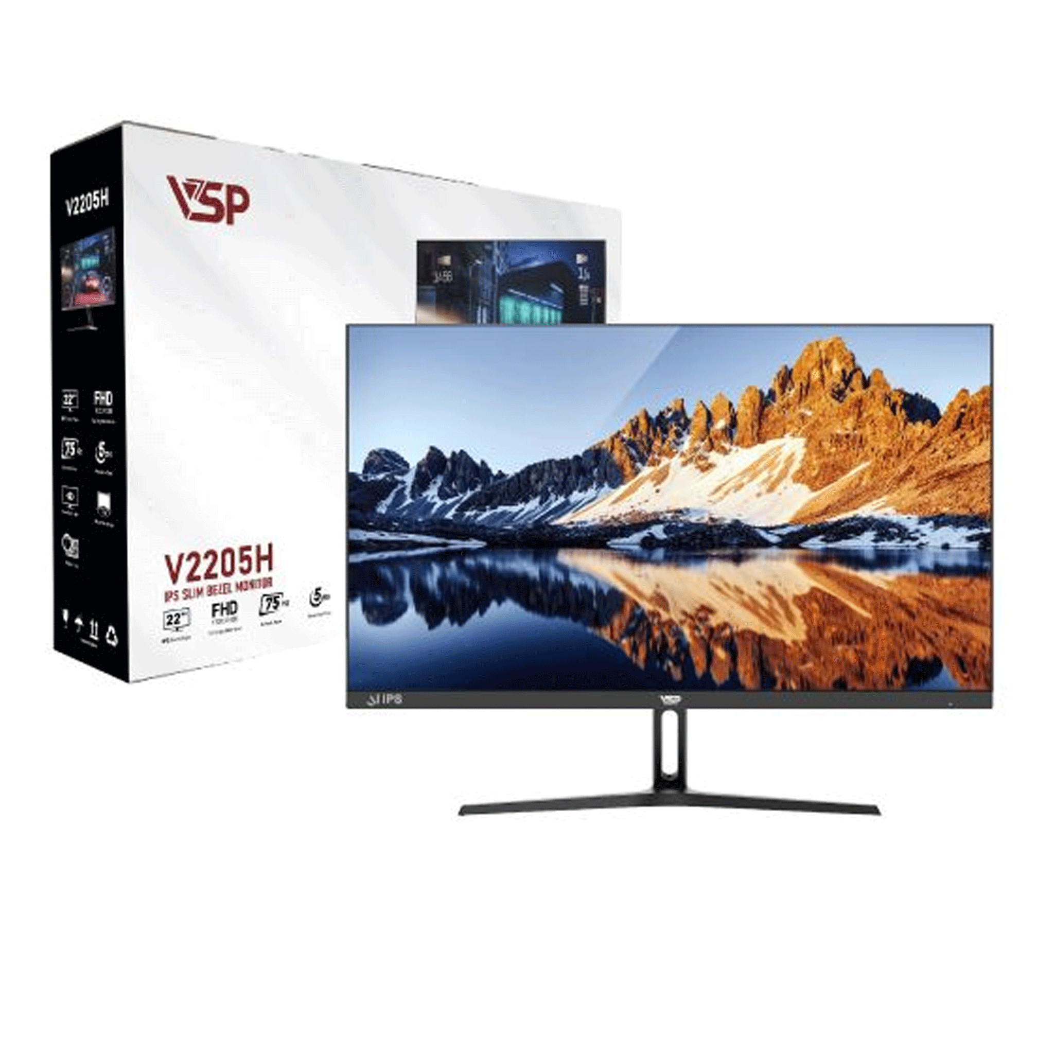 Màn hình VSP V2205H | 21.5 inch, Full HD, IPS, 75Hz, 5ms, HDMI + VGA, Phẳng