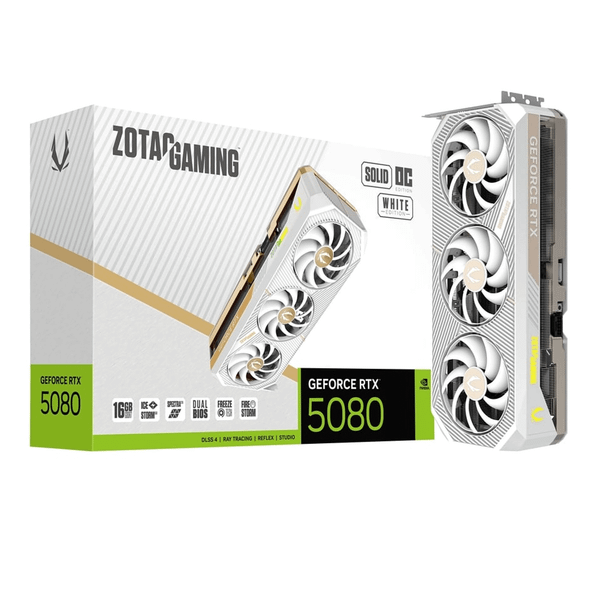  Card màn hình NVIDIA GeForce RTX 5080 ZOTAC SOLID White Edition OC | 16GB GDDR7, 10752 CUDA, 850W 