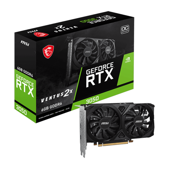  Card màn hình NVIDIA GeForce RTX 3050 MSI Ventus 2X E OC | 6GB GDDR6, 2560 CUDA, 300W 