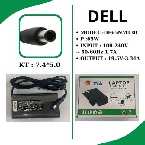 Adapter Laptop Dell 19.5V 3.34A 65W | Đầu kim 7.4*5.0 (Oval)