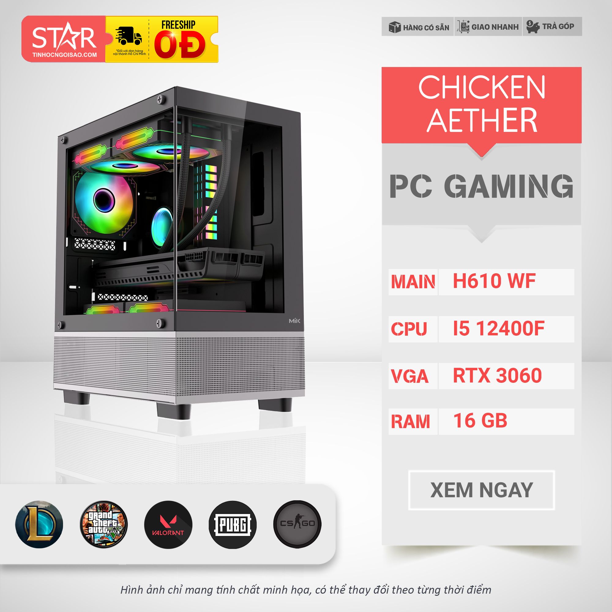 PC Gaming STAR CHICKEN AETHER | I5 12400F, RTX 3060