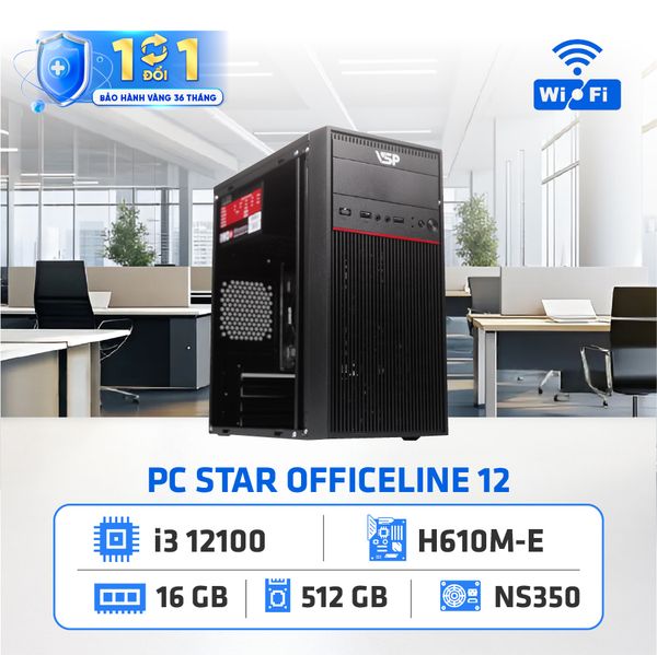  PC STAR Officeline 12 | Intel i3 12100, Ram 16GB, SSD 512GB, WiFi + BT (I31216S512W) 