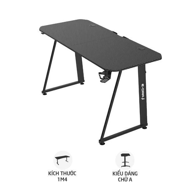  Bàn Gaming E-Dra EGT1460A | Chân đen, mặt bàn carbon 
