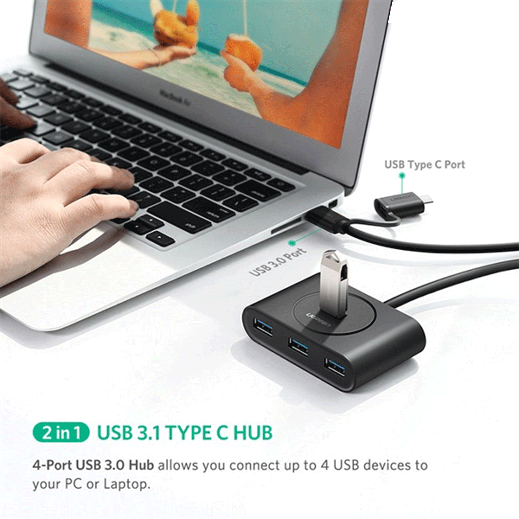  Bộ chia USB Type C ra 4 cổng USB 3.0 dài 1M Ugreen 40850 