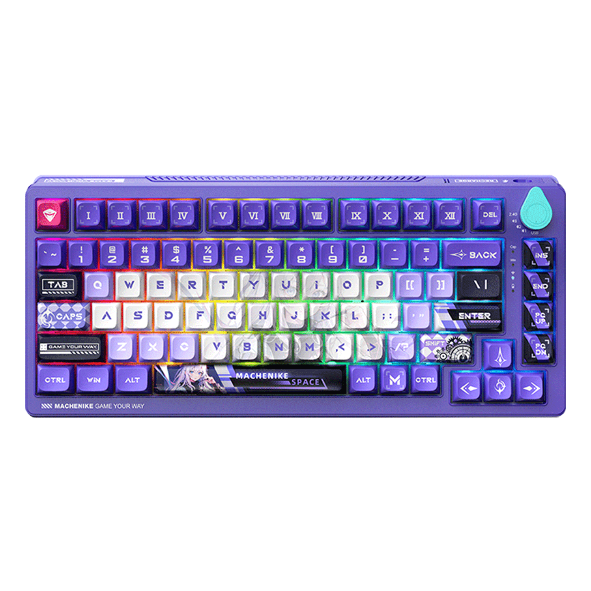 Bàn phím cơ Machenike K600T-B82 Tri-Mode RGB White Purple (Shirasaiko) | Wireless, GR Purple