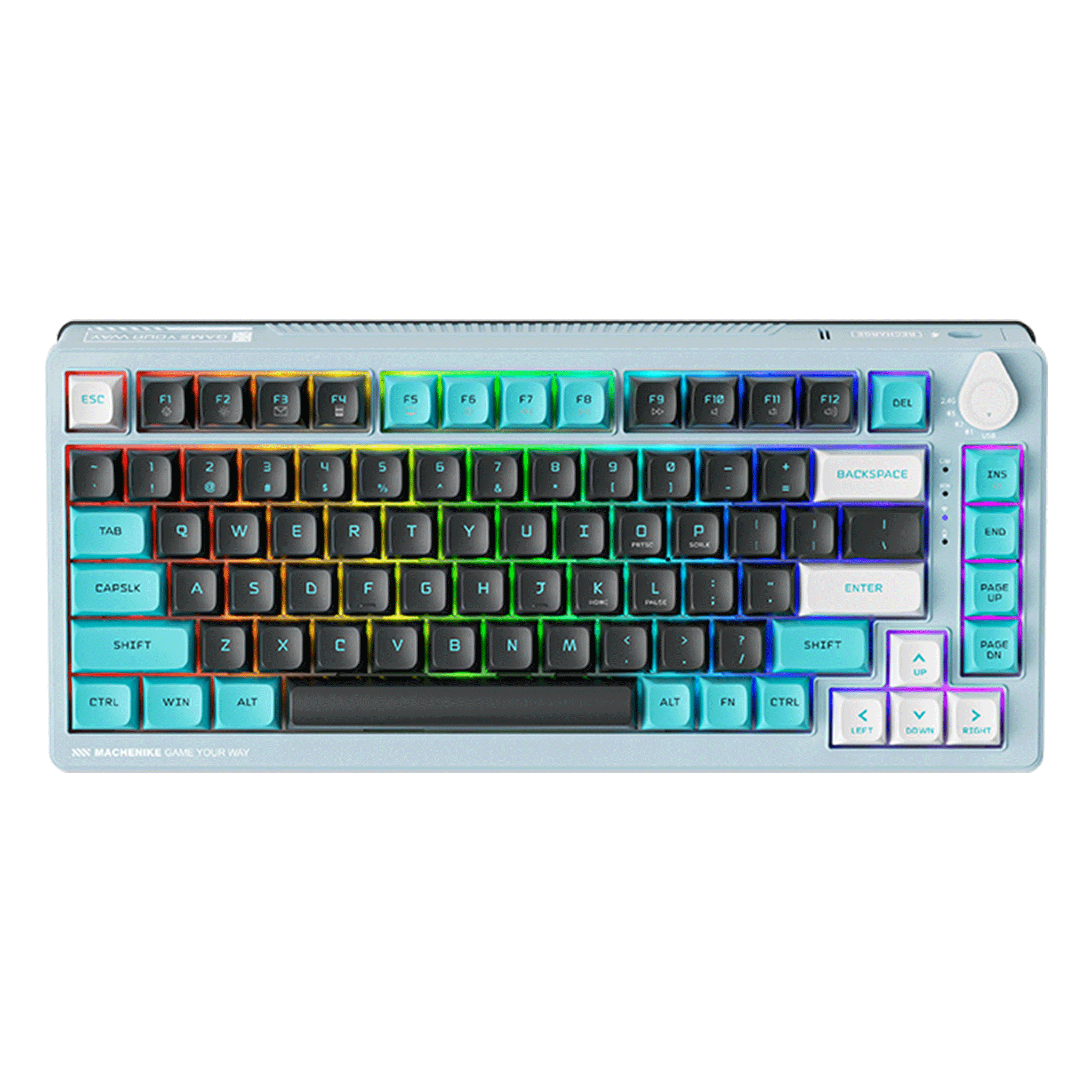 Bàn phím cơ Machenike K600T-B82 Tri-Mode RGB Grey Blue | Wireless, GR Silver Switch