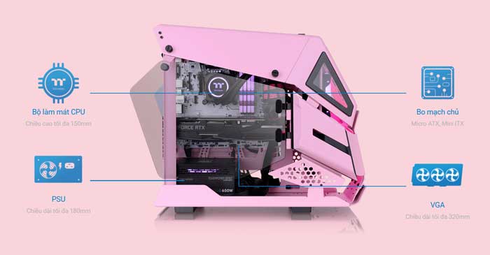 Thùng máy Case Thermaltake AH T200 Pink Micro Chassis (Hồng) (CA-1R4-00SAWN-00)