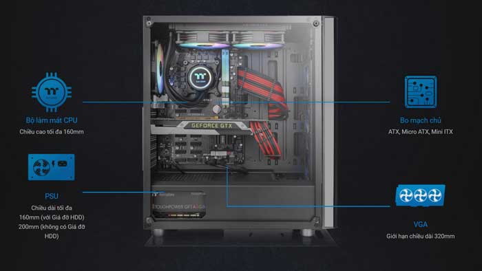 Case Thermaltake View V250 TG ARGB Mid Tower Chassis (Đen) (CA-1Q5-00M1WN-00)