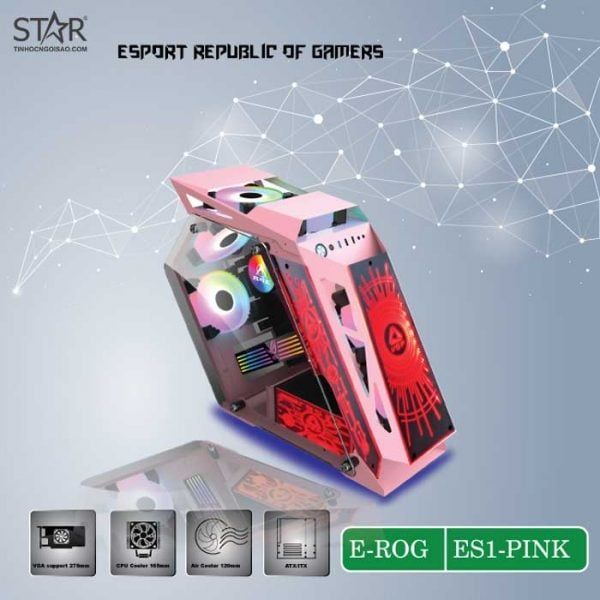  Thùng máy VSP ESPORT ROG ES1 Gaming (No Fan) (Hồng) 
