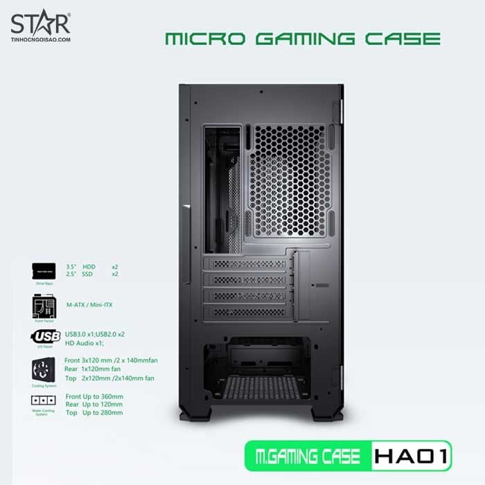 Thùng máy Case VSP Gaming HA01 Black | Đen, Không Fan
