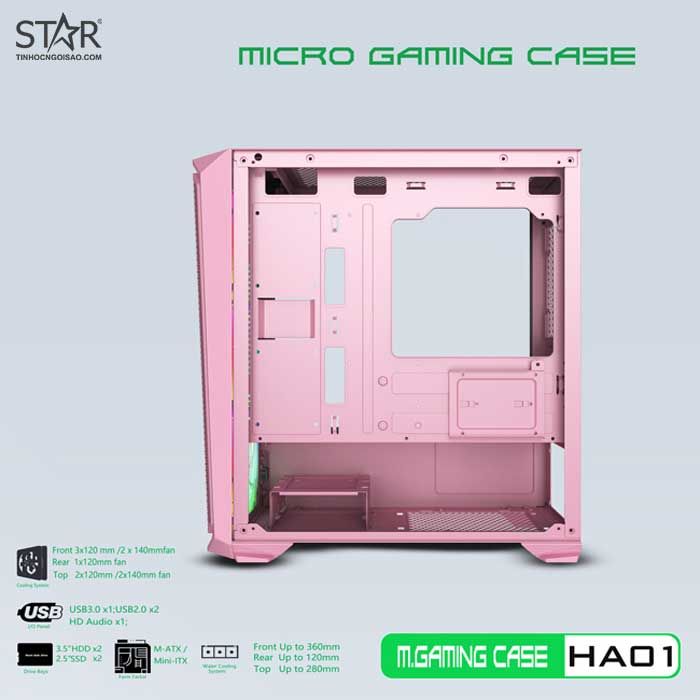 Thùng máy Case VSP Gaming HA01 Pink (No Fan)