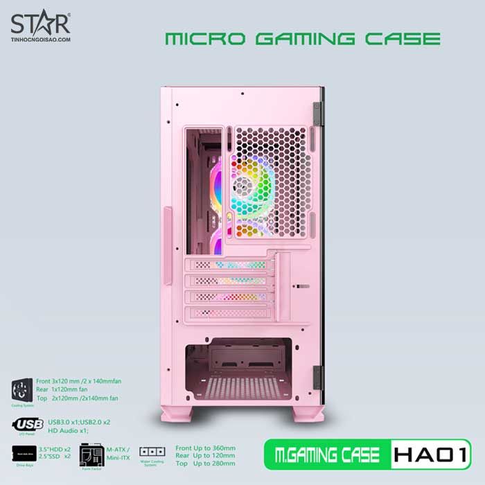 Thùng máy Case VSP Gaming HA01 Pink (No Fan)