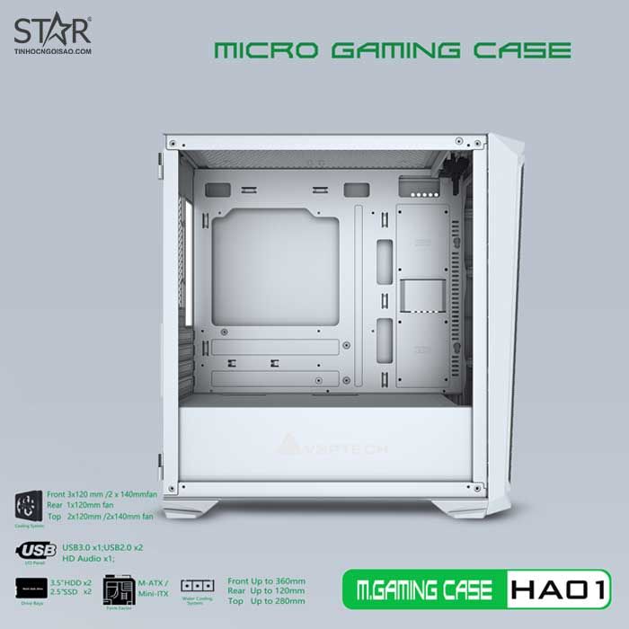 Thùng máy Case VSP Gaming HA01 White (No Fan)