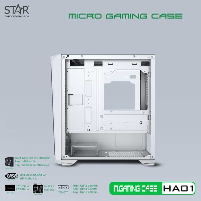 Thùng máy Case VSP Gaming HA01 White (No Fan)