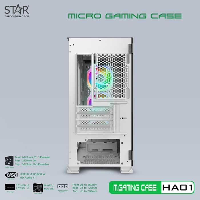 Thùng máy Case VSP Gaming HA01 White (No Fan)