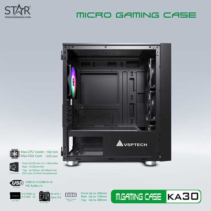 Thùng máy Case VSP Gaming KA30 Black (No Fan)