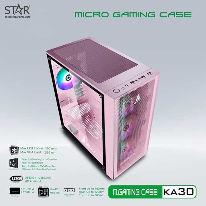 Thùng máy Case VSP Gaming KA30 Pink (No Fan)