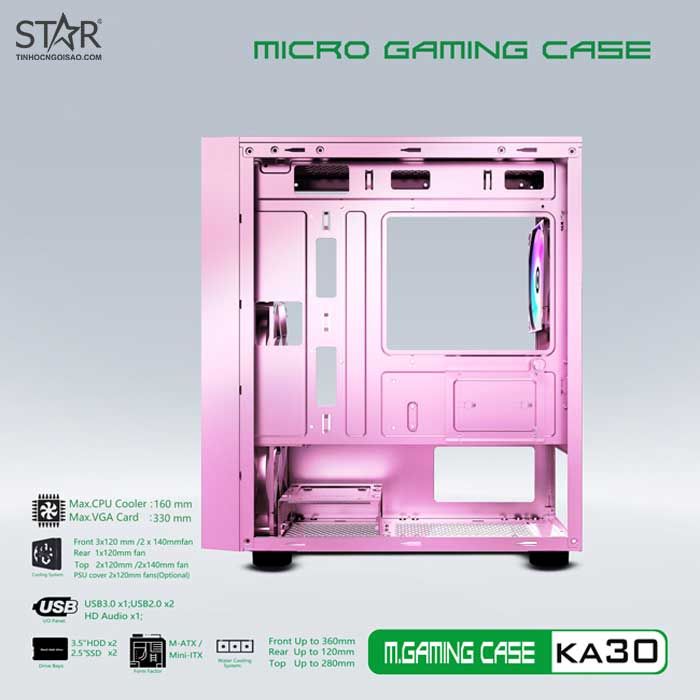 Thùng máy Case VSP Gaming KA30 Pink (No Fan)