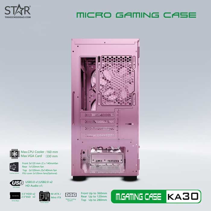 Thùng máy Case VSP Gaming KA30 Pink (No Fan)