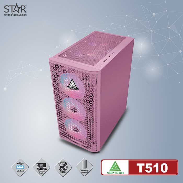 Thùng máy Case VSP Gaming T510 Pink | Hồng, Không Fan