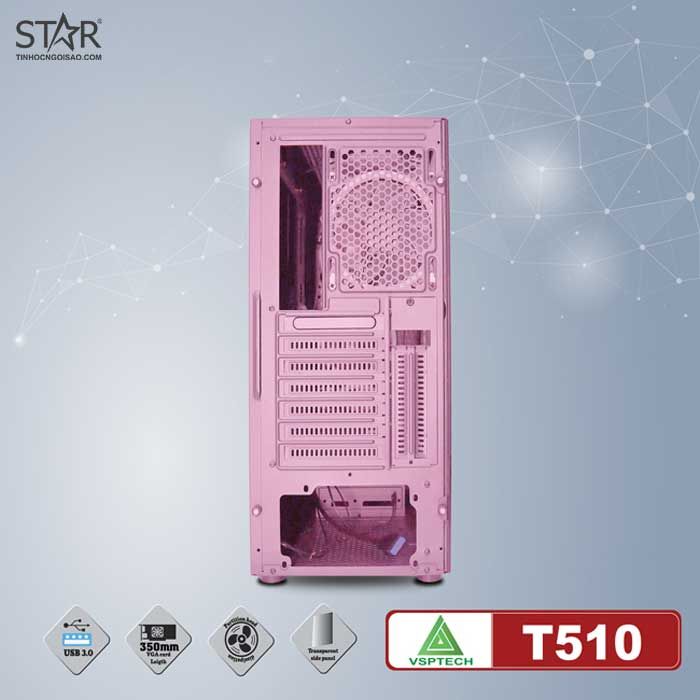 Thùng máy Case VSP Gaming T510 Pink | Hồng, Không Fan