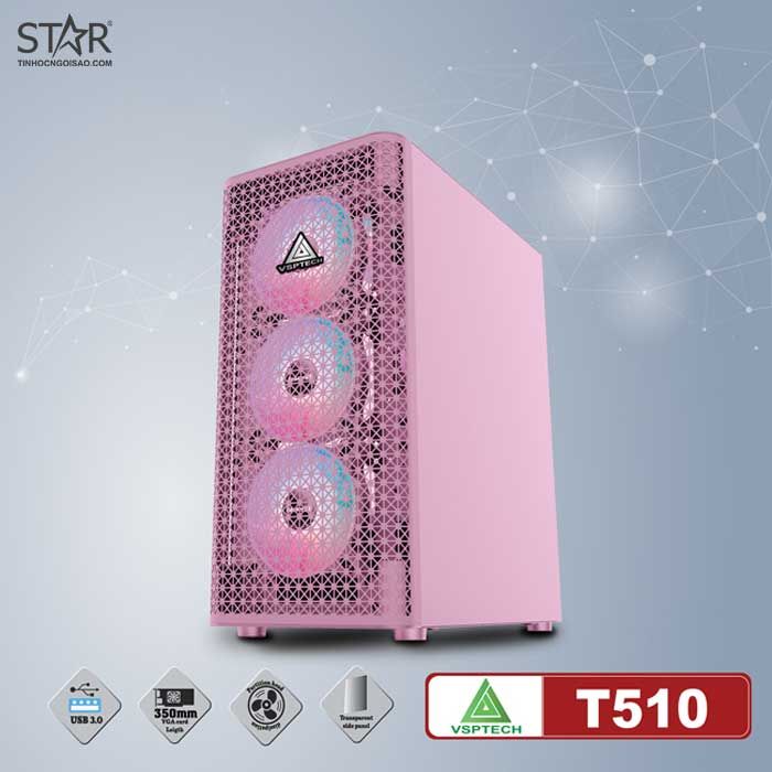 Thùng máy Case VSP Gaming T510 Pink | Hồng, Không Fan