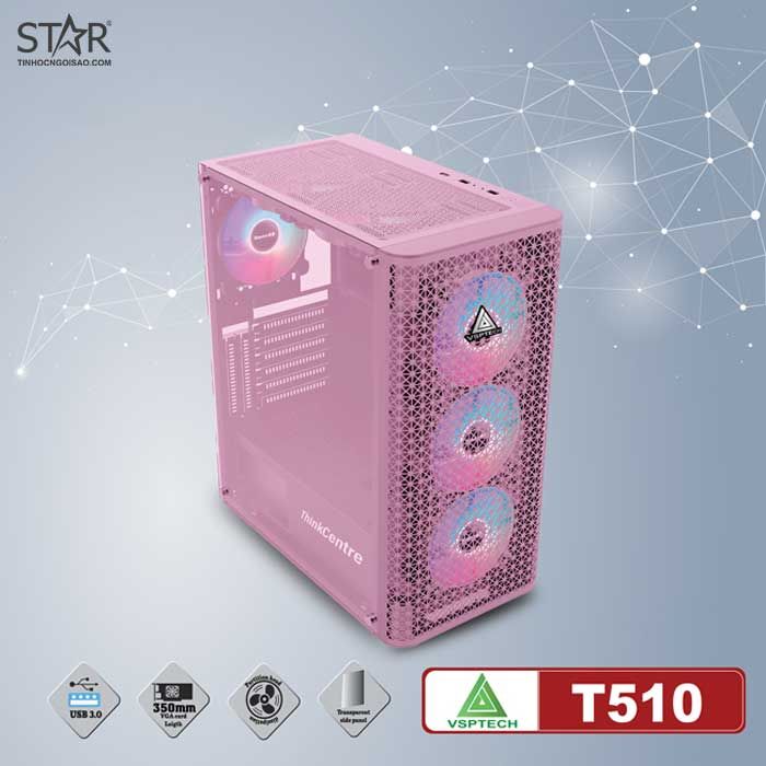 Thùng máy Case VSP Gaming T510 Pink | Hồng, Không Fan