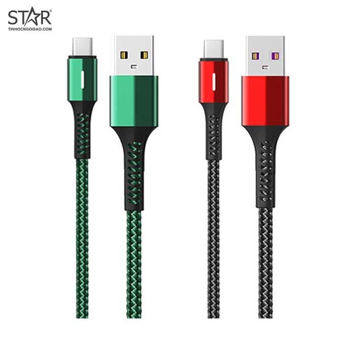 Cáp Sạc Nhanh Type-C USB 5.0A Lanex LTC-P15C – Dài 1.2m (Dây dù, Tự ngắt, Đèn Led)