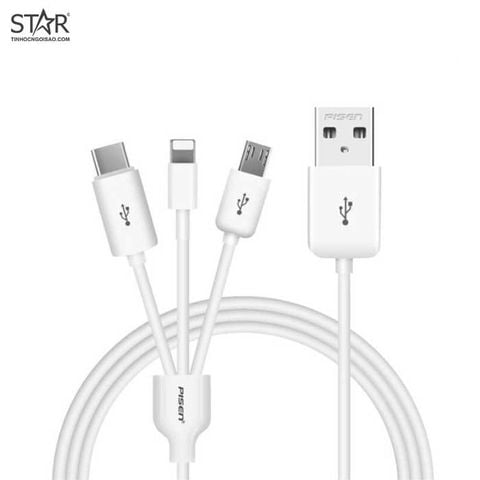 Cáp Sạc Pisen 3 in 1 AP07-1200 ( Type-C/ Lightning/ MicroUSB ) 1.2m