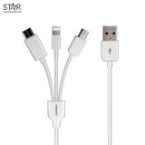  Cáp Sạc Pisen 3 in 1 AP07-1200 ( Type-C/ Lightning/ MicroUSB ) 1.2m 