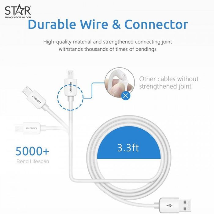 Cáp Sạc Pisen MicroUSB Moto-2A 1000mm (MU03-1000)