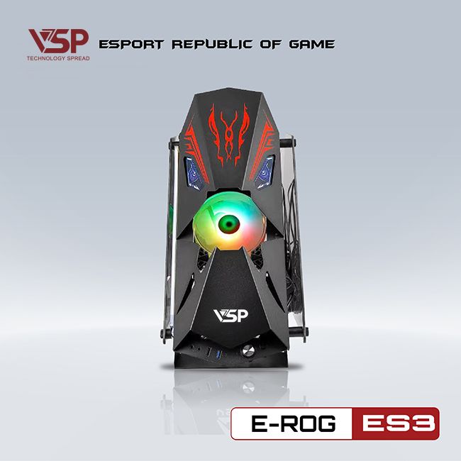 Thùng máy Case VSP ESPORT ROG ES3 Gaming | Đen, kèm sẵn 5 Fan RGB