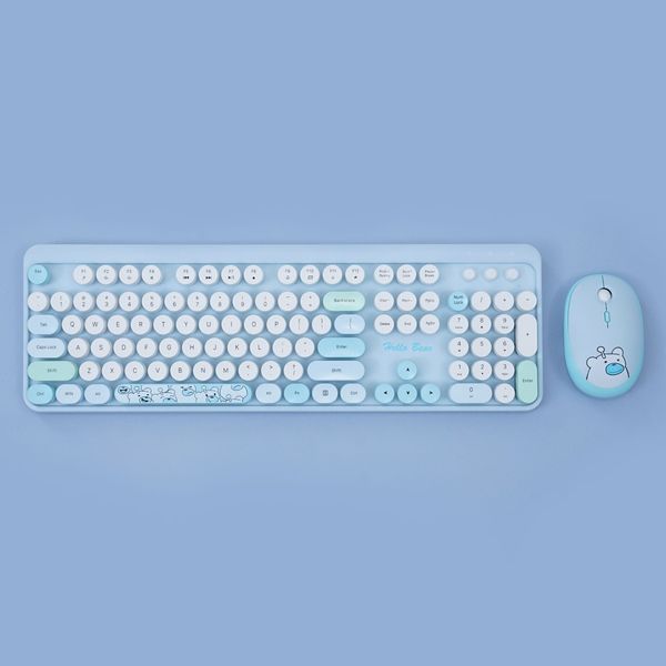  Combo phím chuột không dây Geezer Hello Bear - Xanh dương mixed | Wireless 2.4 