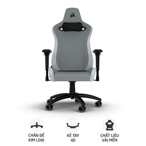 Ghế Gaming Corsair TC200 Fabric | Light Grey - White (CF-9010048-WW)