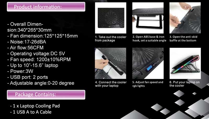 Đế tản nhiệt Laptop VSP Notebook Cooler Pad N33 RGB