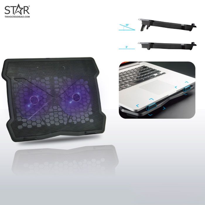 Đế tản nhiệt Laptop VSP Notebook Cooler Pad N34 Led