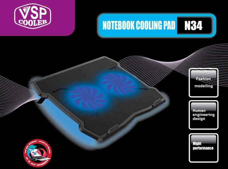 Đế tản nhiệt Laptop VSP Notebook Cooler Pad N34 Led