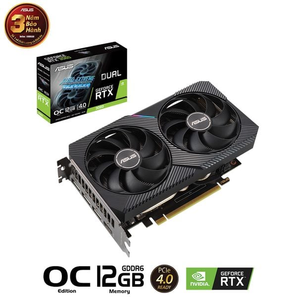  Card màn hình NVIDIA GeForce RTX 3060 ASUS Dual OC | 12GB GDDR6, 3584 CUDA, 650W 
