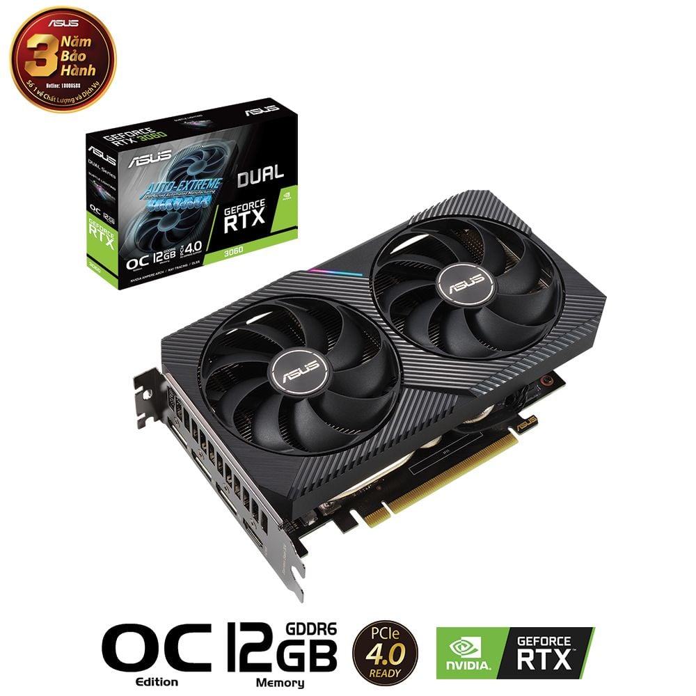 VGA Asus RTX 3060 12GB GDDR6 Dual OC Edition V2 LHR (DUAL-RTX 3060-O12GB-V2)