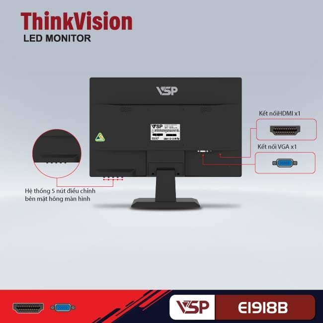 Màn hình VSP E1918B | 19 inch, HD, TN, 75Hz, 5ms, phẳng