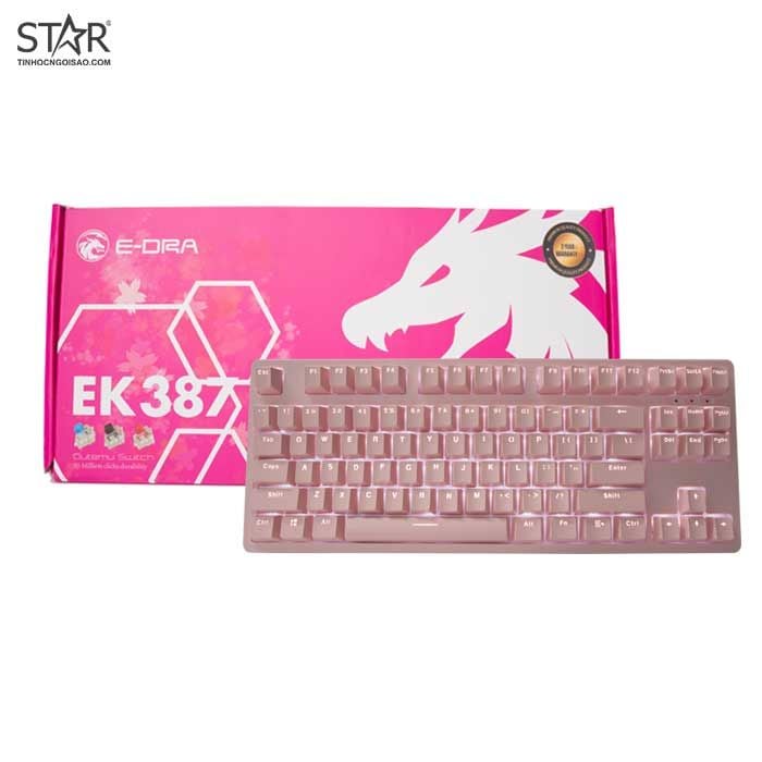 Bàn Phím Cơ E-Dra EK387 Dream Pink Gaming Led TKL Blue Switch (Hồng)