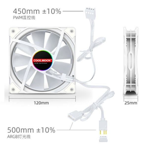  Quạt tản nhiệt PC Coolmoon S6 ARGB | Fan lẻ 120mm, ARGB, Trắng 
