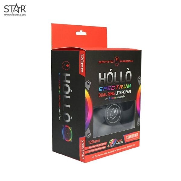  Quạt tản nhiệt PC Hollo | Kit 2 Fan 120mm, RGB, Đen 