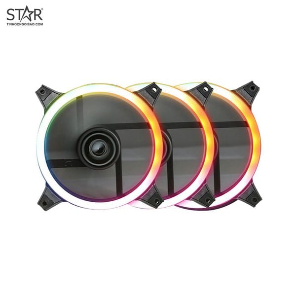  Quạt tản nhiệt PC Hollo | Kit 2 Fan 120mm, RGB, Đen 