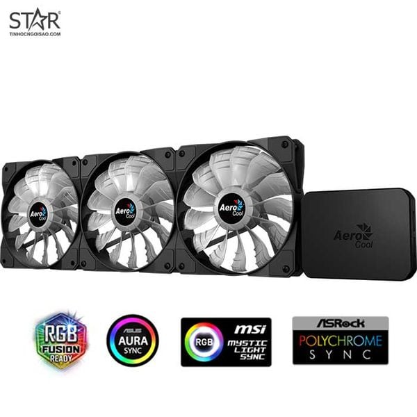  Quạt tản nhiệt PC Aerocool P7‑F12 PRO | Kit 3 fan 120mm, ARGB, Đen 