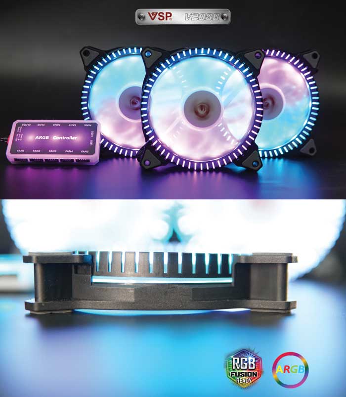 Fan Case VSP V208B ARGB 12cm Pack 3 Fan (Hub + Remote)