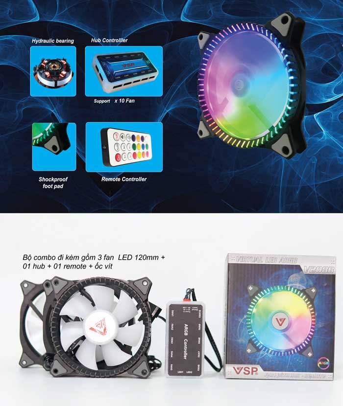 Fan Case VSP V208B ARGB 12cm Pack 3 Fan (Hub + Remote)